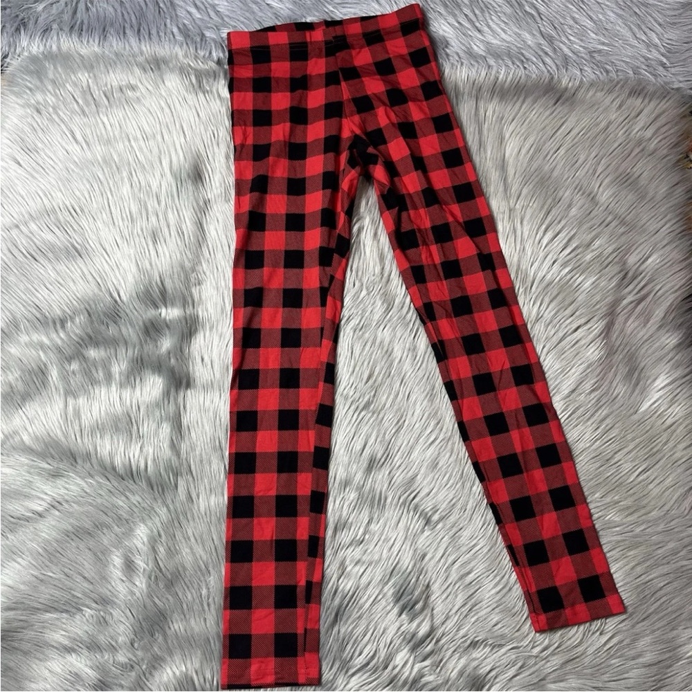 Old Navy Girls Black Red Buffalo Plaid Leggings XL 14-16